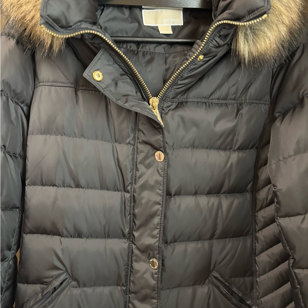 Michael Kors Black Puffer Jacket with Fur Trim